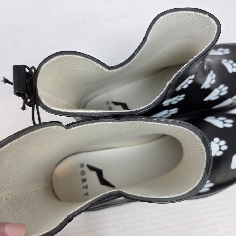 Norty Rain Boots Women 8 Black Paw Print Waterproof Chelsea Lug Sole 654 NWT - Picture 12 of 16